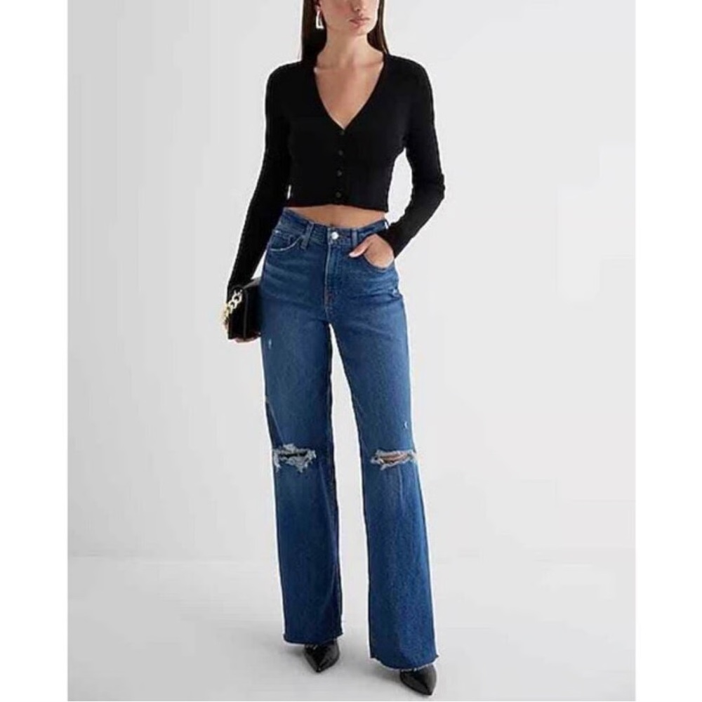 EXPRESS Distressed Wide Leg High Rise Jeans Dark Wash Women’s 6